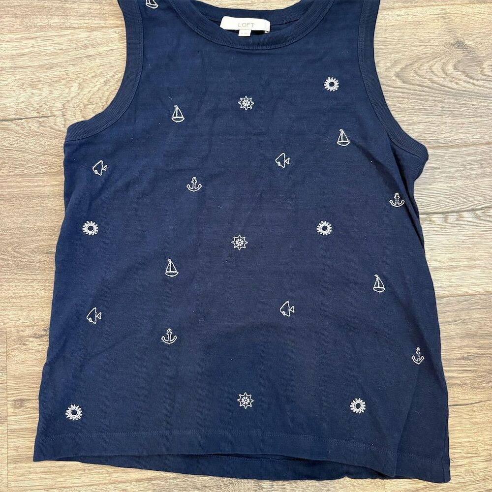 Loft Beach‎ Comber Women's M Blue Nautical Embroidered Tank Top Sleeveless